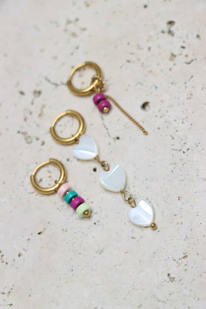 Single triple white heart hoop gold