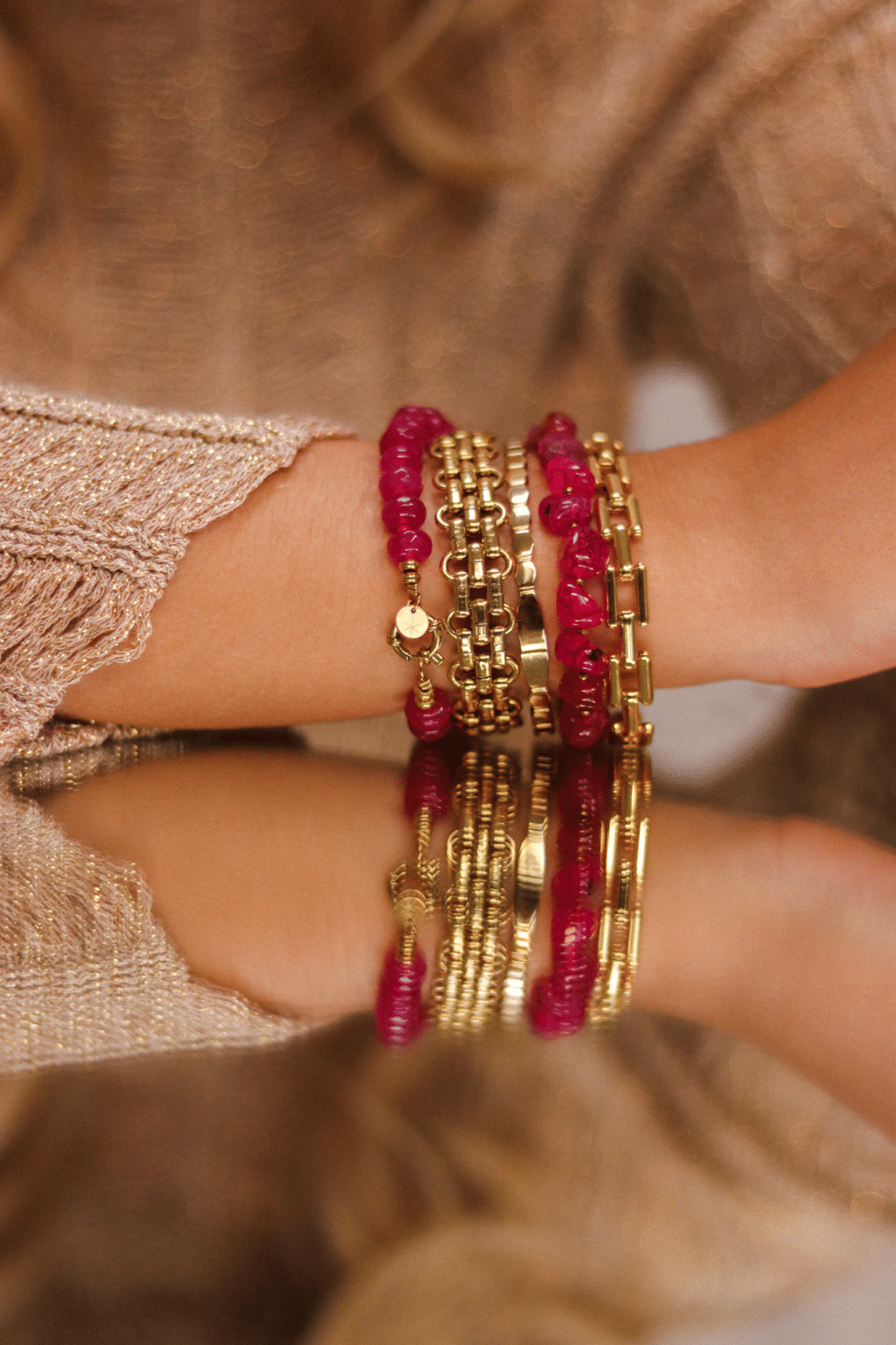 Magenta jade bracelet gold