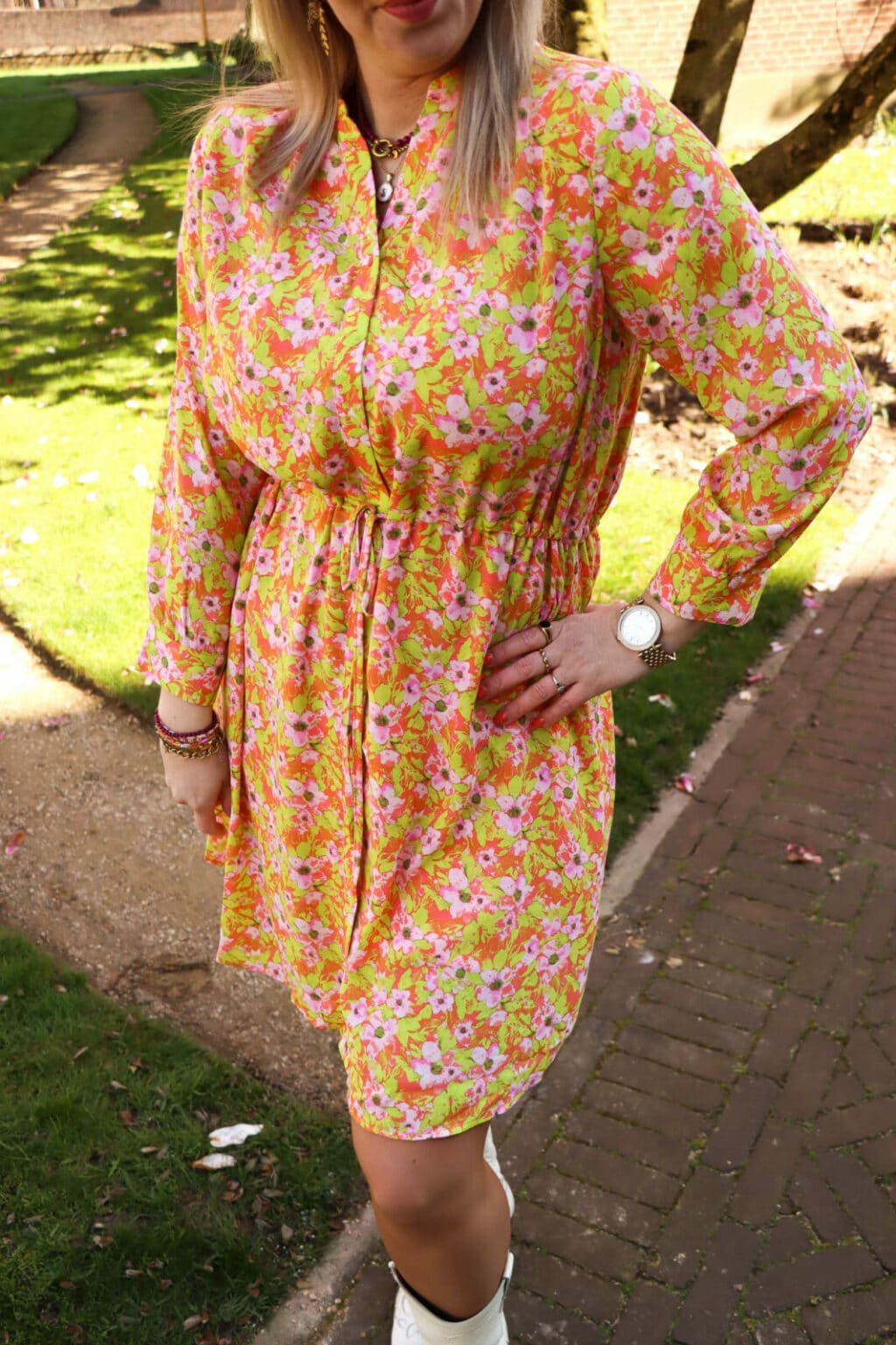 Slfdamina 7/8 aop dress b noos - emberglow