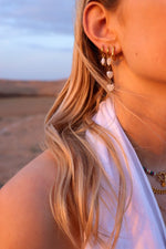 Single triple white heart hoop gold