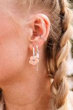 Single Oval Flower Hoop Silver