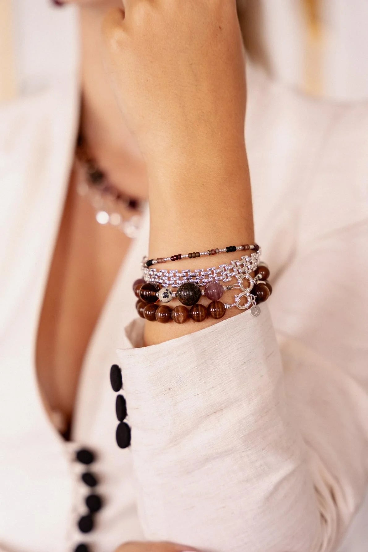 Brown cat eye bracelet silver