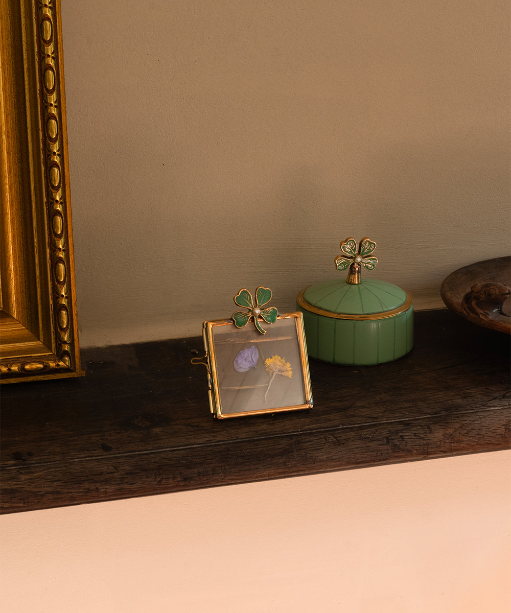Lucky clover mini frame - green gold