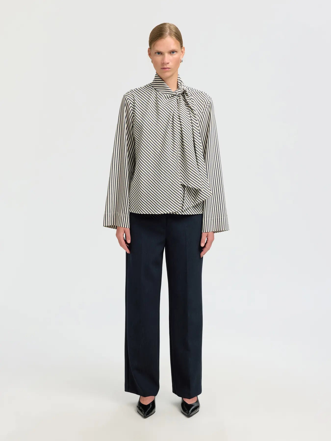 Slfcharlotte ls scarf top - angora stripe