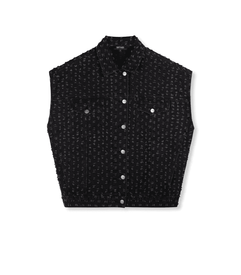 Ladies woven denim gilet black - Charlie
