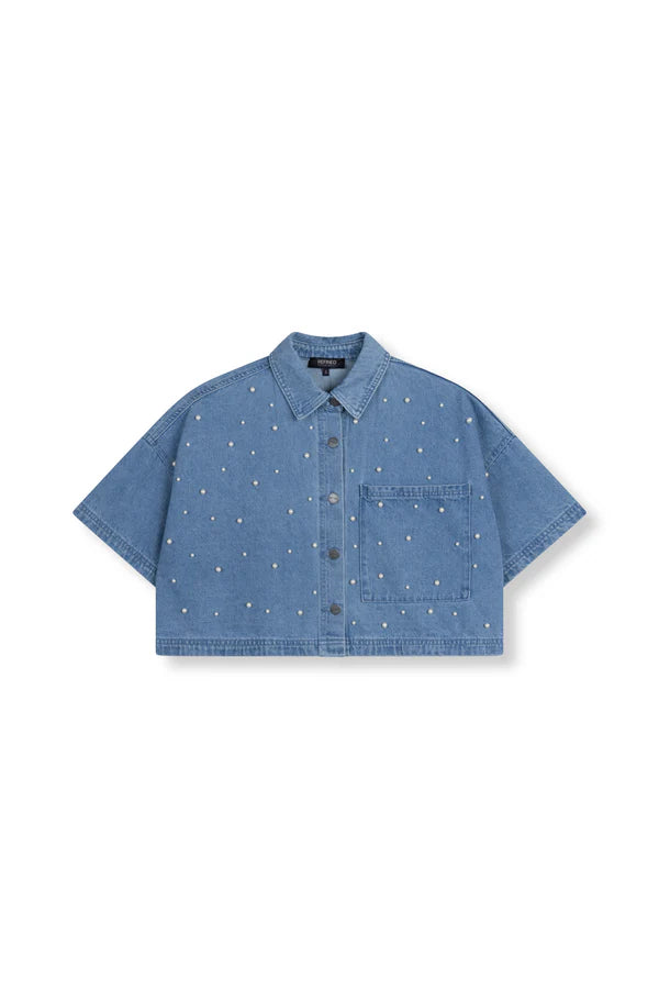 Pearl denim top ADELINE - Blue denim