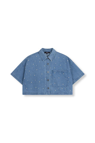 Pearl denim top ADELINE - Blue denim