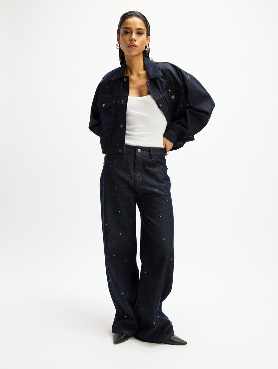 Studded denim jacket TRIXIE - Blue denim