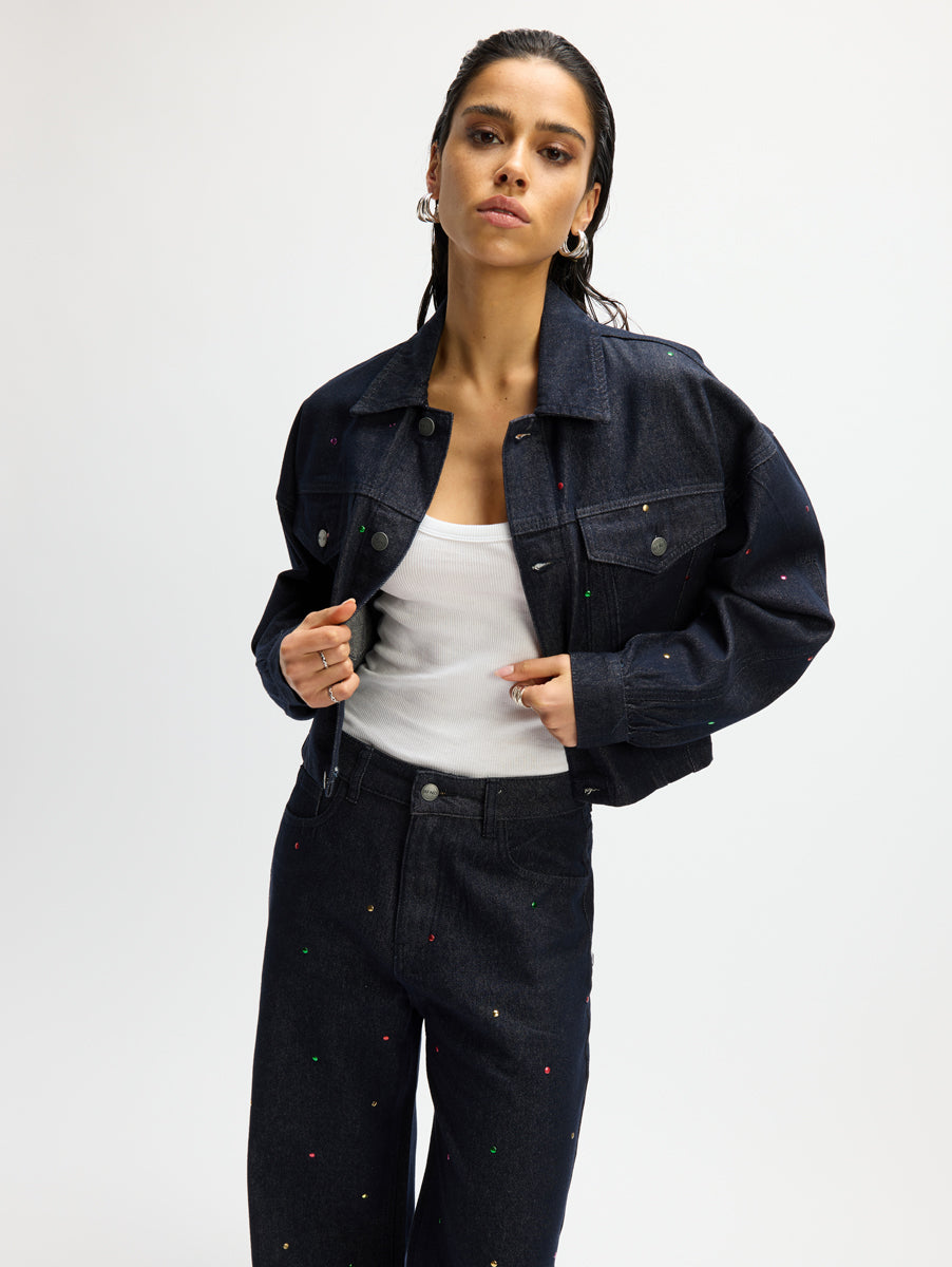 Studded denim jacket TRIXIE - Blue denim