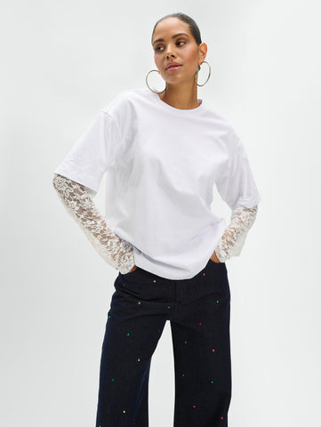 T-Shirt lace sleeve TEDDY - White