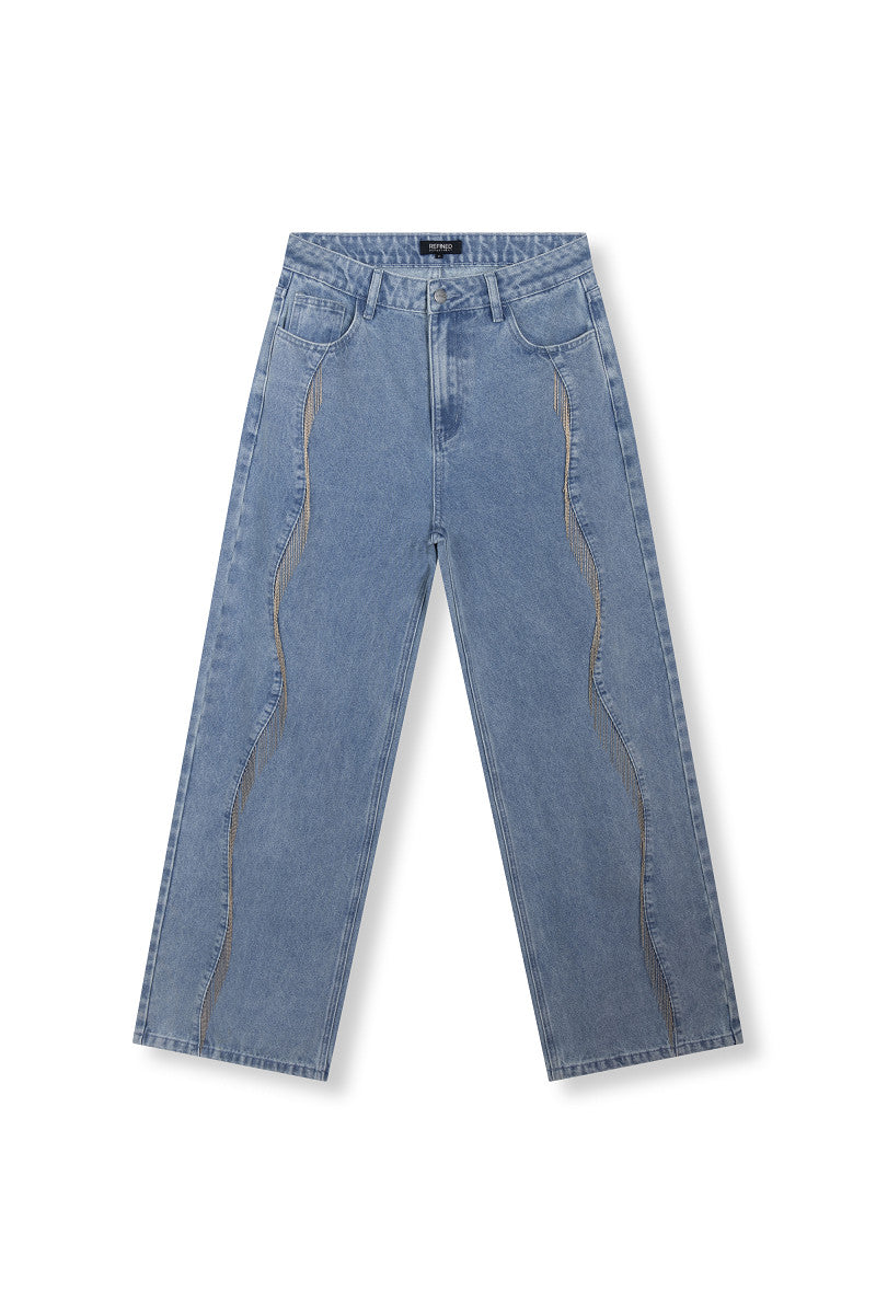 Pants PAYTON fringes - Light blue