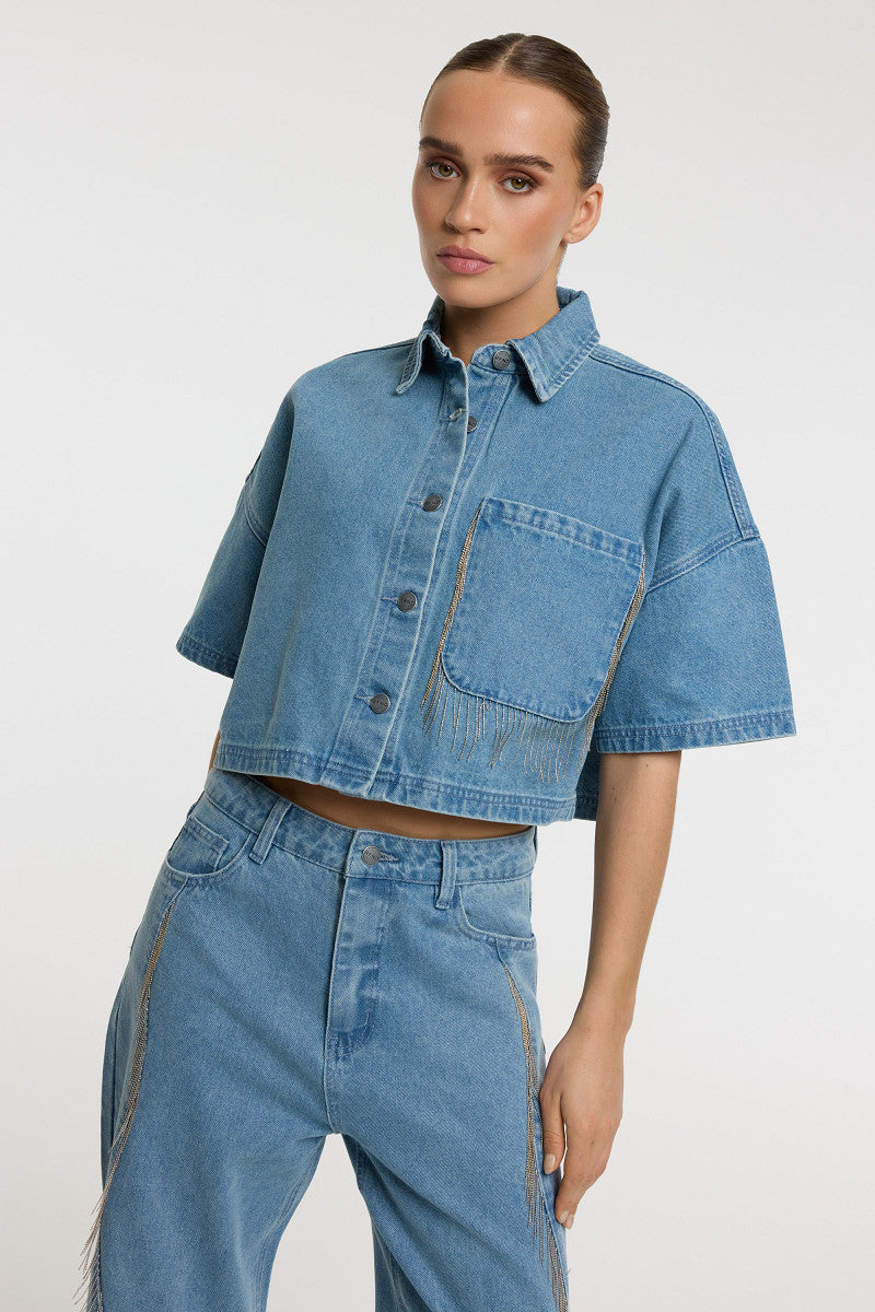 Fringe blouse ADELINE - light denim