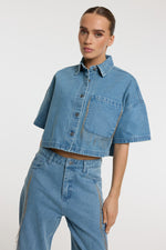 Fringe blouse ADELINE - light denim