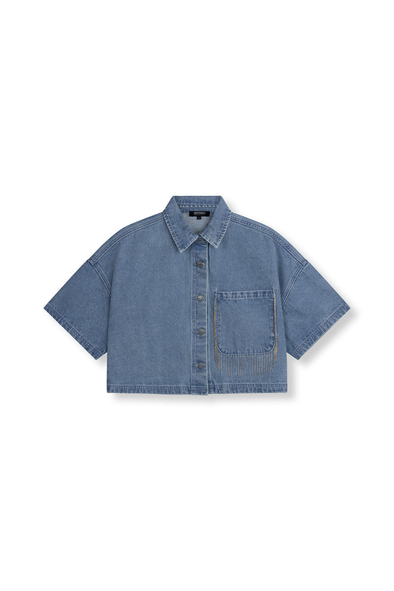 Fringe blouse ADELINE - light denim