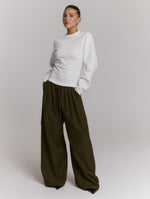 ladies woven wide leg cargo pants MILA - army