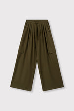 ladies woven wide leg cargo pants MILA - army
