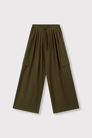 ladies woven wide leg cargo pants MILA - army