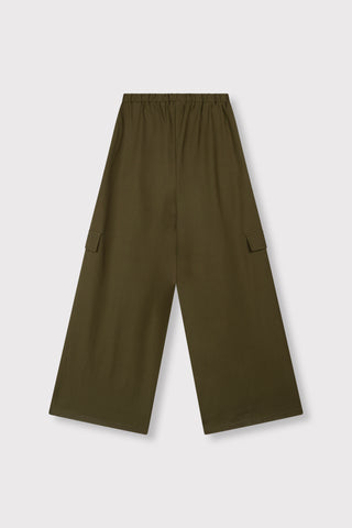 ladies woven wide leg cargo pants MILA - army