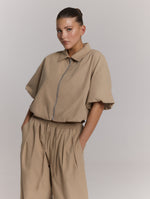 ladies woven cropped blouse zipper INAYA - sand