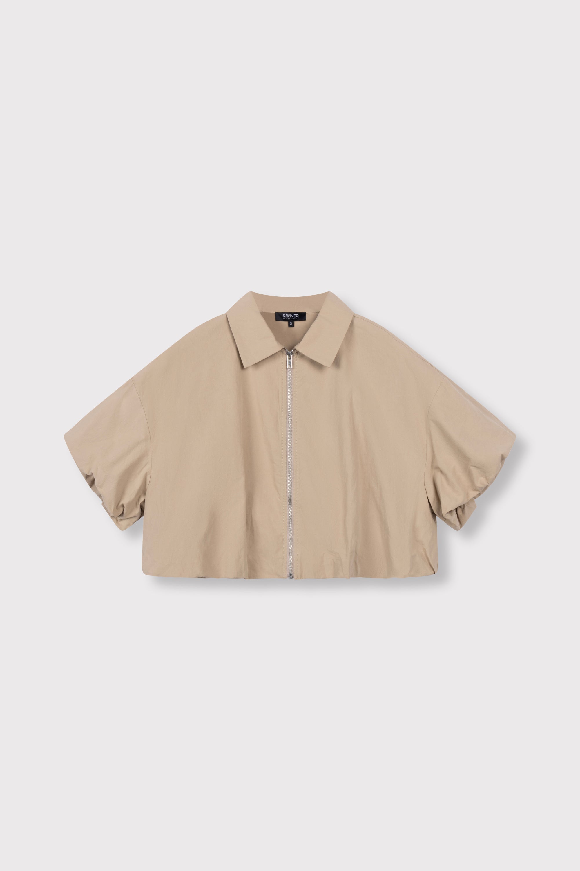 ladies woven cropped blouse zipper INAYA - sand