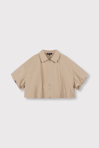 ladies woven cropped blouse zipper INAYA - sand