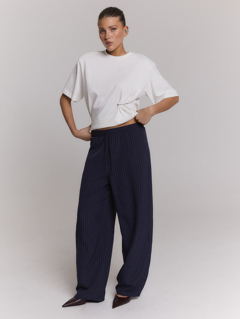 ladies woven pinstripe balloon pants JAMIE - navy