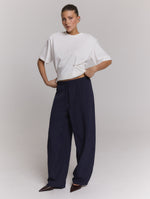 ladies woven pinstripe balloon pants JAMIE - navy