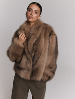 ladies woven faux fur jacket LUKA - brown