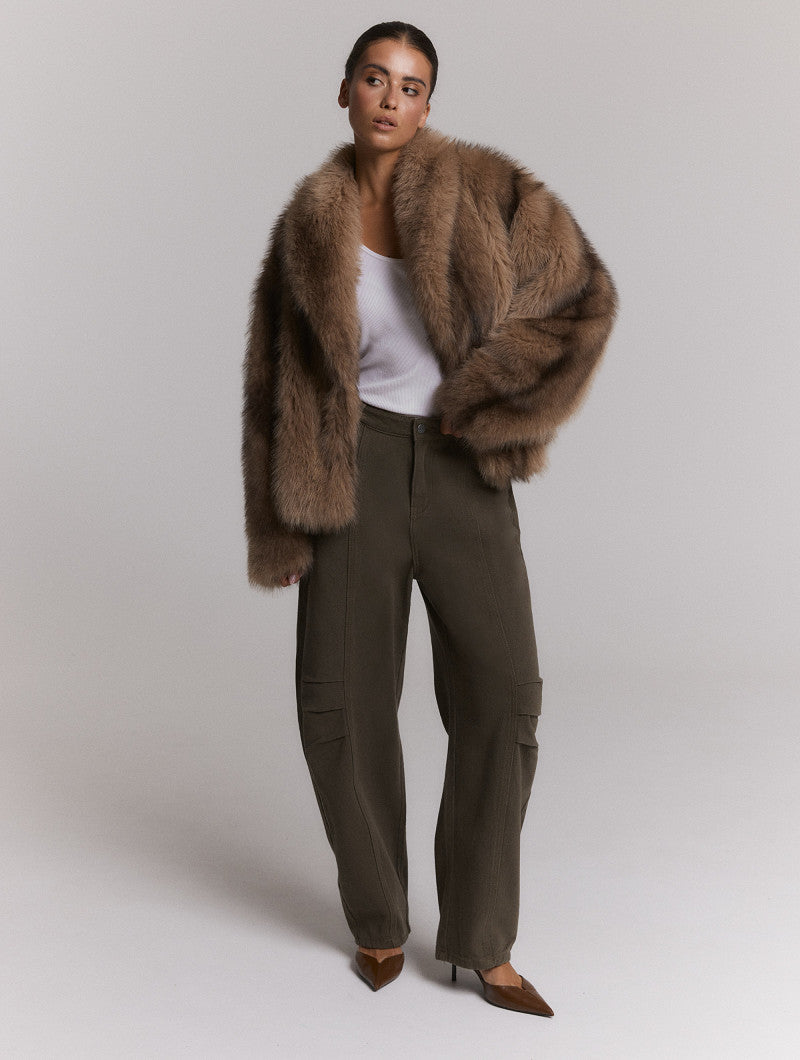 ladies woven faux fur jacket LUKA - brown