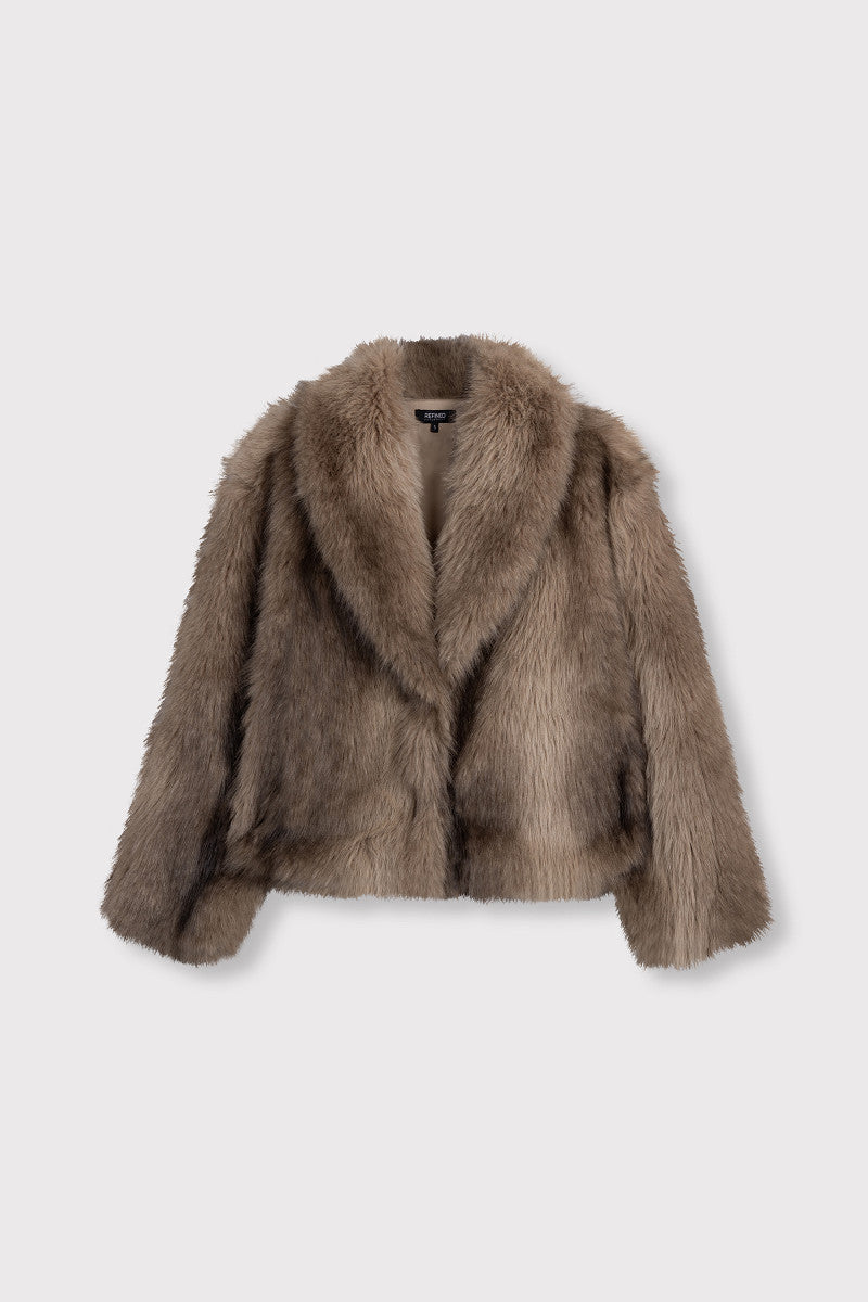 ladies woven faux fur jacket LUKA - brown