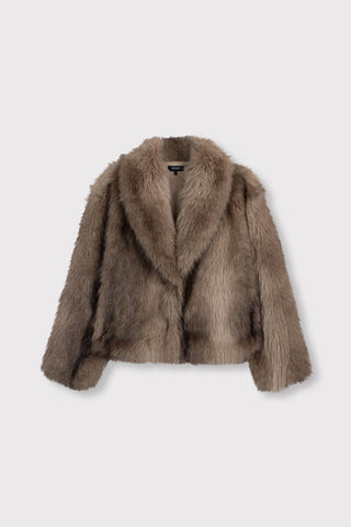 ladies woven faux fur jacket LUKA - brown