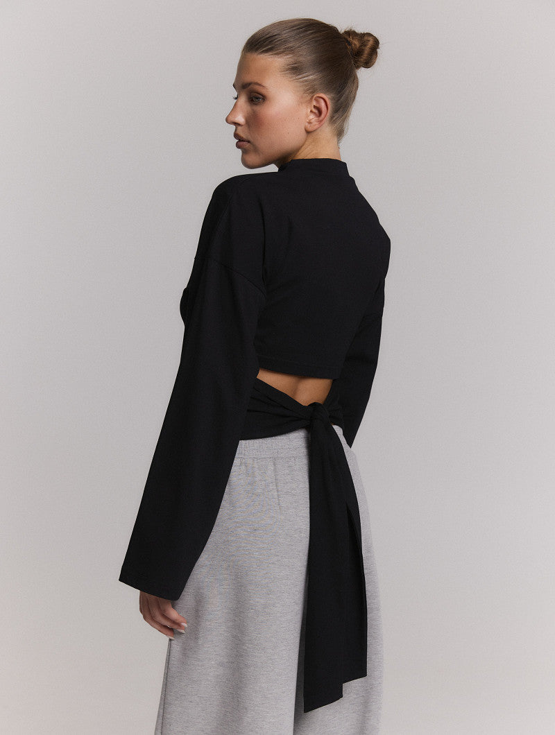 ladies knitted longsleeve detail back FEATHER - black