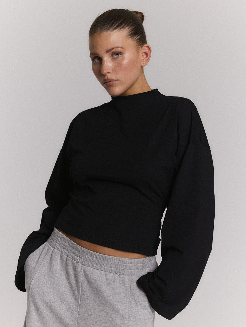 ladies knitted longsleeve detail back FEATHER - black