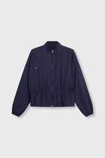 ladies woven pinstripe balloon sleeve top ELYSIA - navy