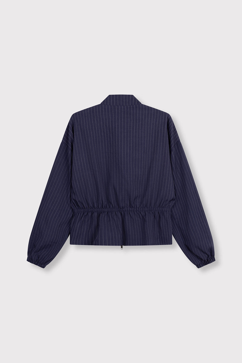 ladies woven pinstripe balloon sleeve top ELYSIA - navy