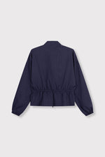ladies woven pinstripe balloon sleeve top ELYSIA - navy