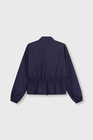 ladies woven pinstripe balloon sleeve top ELYSIA - navy