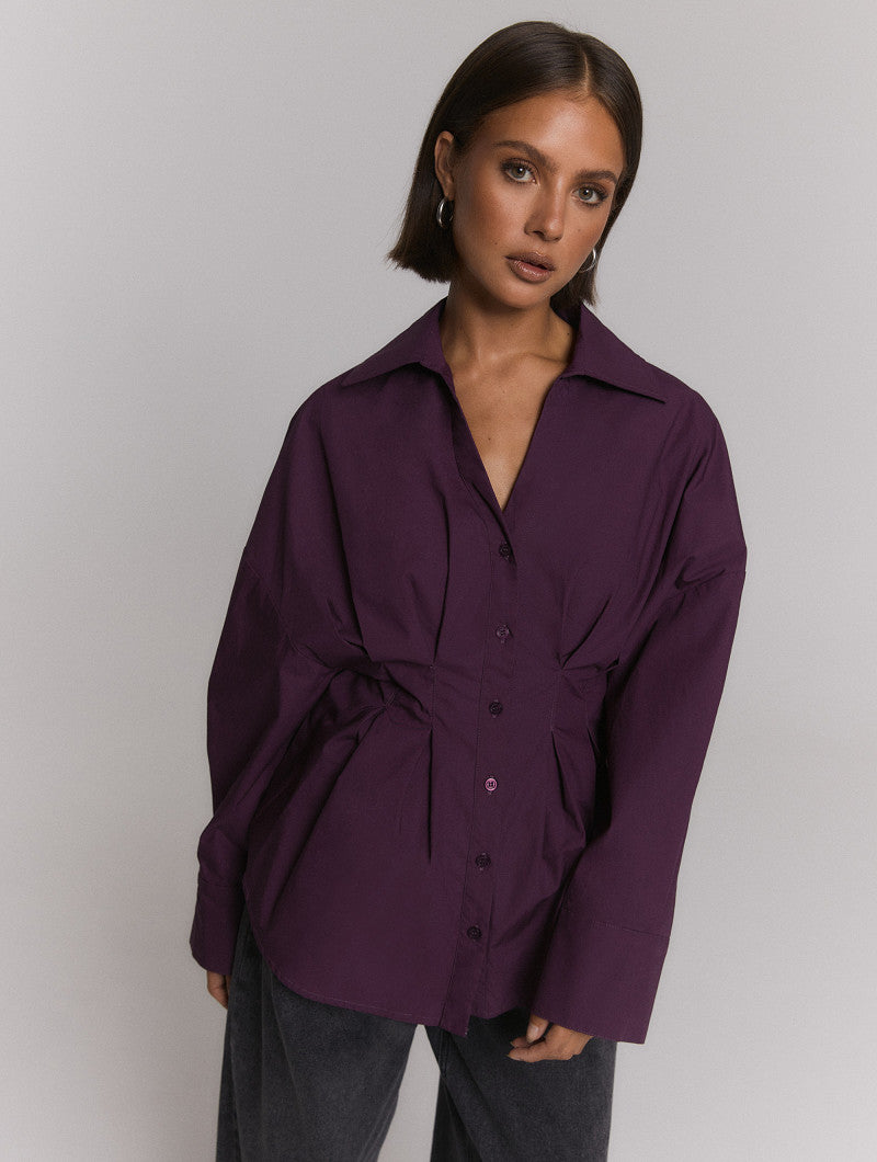 ladies woven oversized fitted blouse GUUSJE - plum