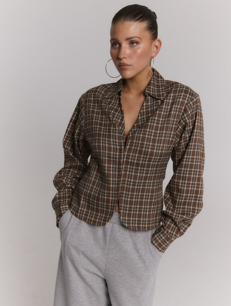 ladies woven blouse small check SYD - check