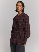 ladies woven blouse check shoulder pads NARO - check