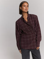 ladies woven blouse check shoulder pads NARO - check