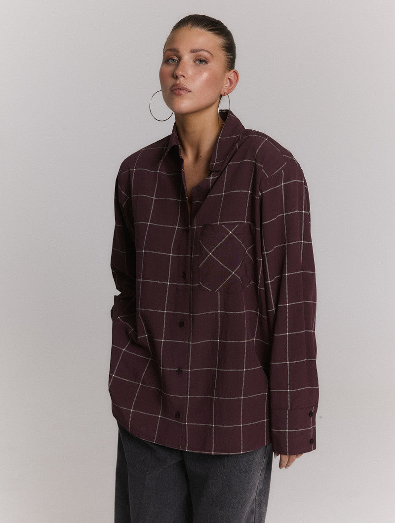 ladies woven blouse check shoulder pads NARO - check