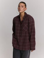 ladies woven blouse check shoulder pads NARO - check