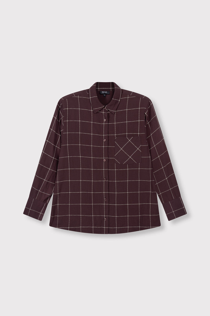 ladies woven blouse check shoulder pads NARO - check