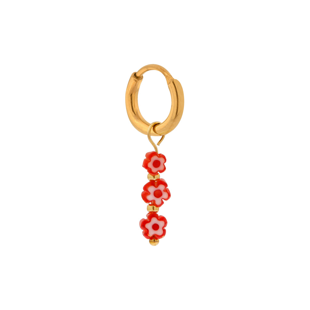 Single Red Flowers Hoop Gold