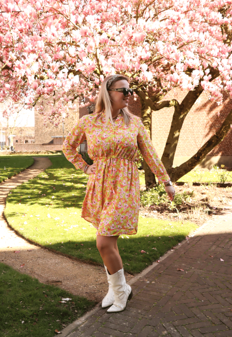 Slfdamina 7/8 aop dress b noos - emberglow