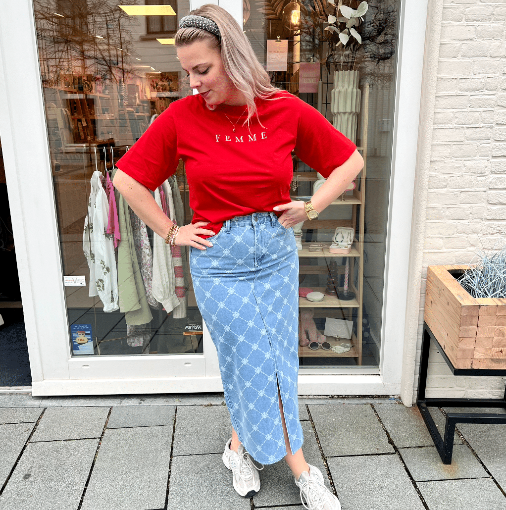 SLFVILJA SS PRINTED TEE W NOOS - Flame scarlet