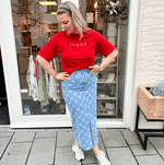 SLFVILJA SS PRINTED TEE W NOOS - Flame scarlet