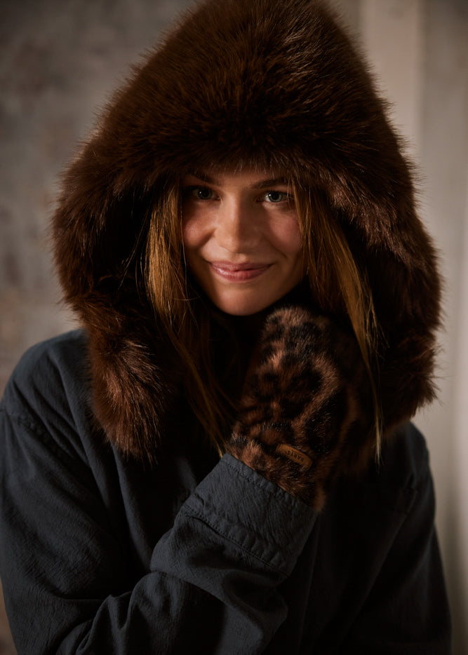 Fur mitts - Print brown