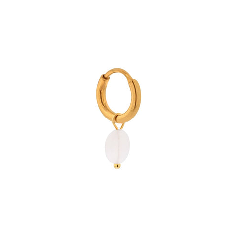 Single white opal hoop gold